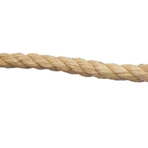 close-up of a piece of 24mm natural sisal rope on a white background.