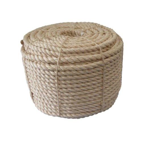Coil of 24mm natural sisal rope on a white background