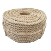 Coil of natural fiber sisal rope on a white background