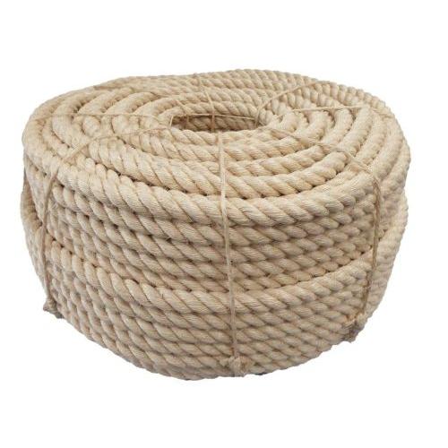 Coil of natural fiber sisal rope on a white background
