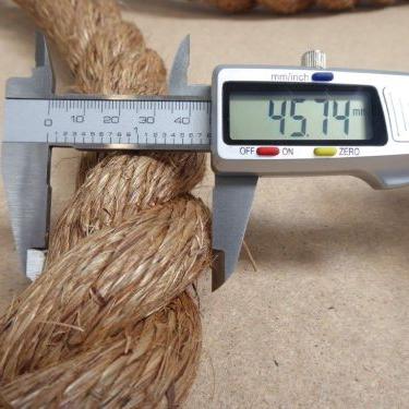 Digital caliper measuring a rope with a displayed measurement of 45.74mm.