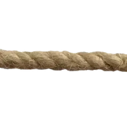 Close-up of beige 4mm synthetic hemp rope on a white background