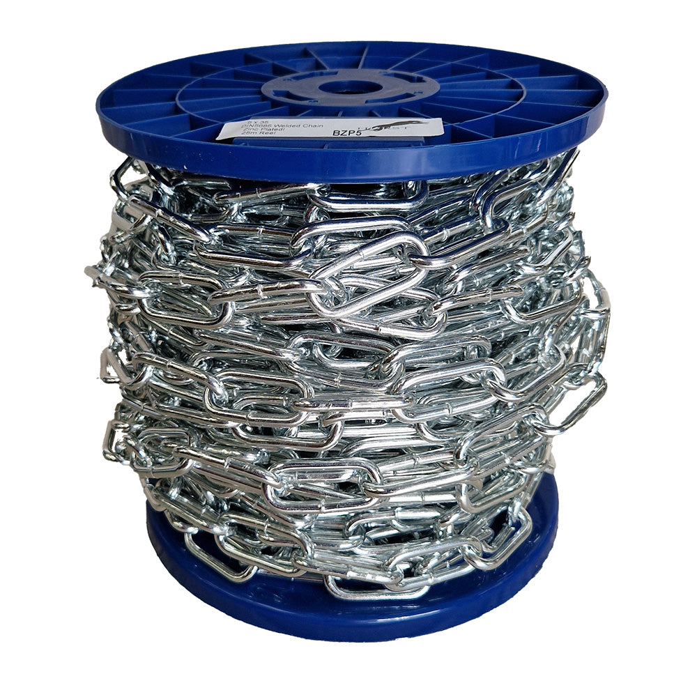 spool of chain on a blue p[astic reel on a white background