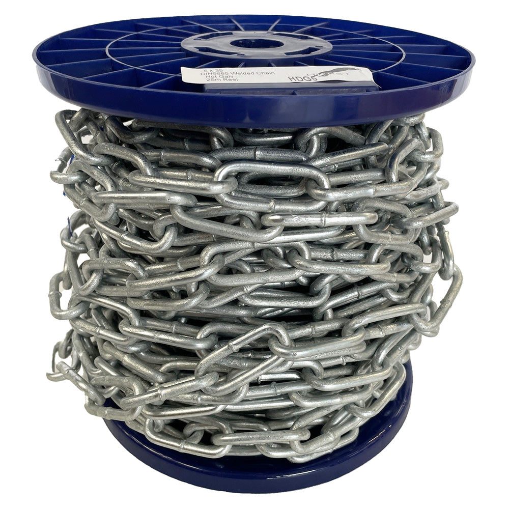 Spool of chain with a blue top and bottom on a white background