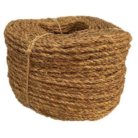 Coiled brown 6mm natural manila rope on a white background.