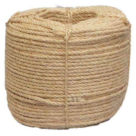Coil of 6mm natural sisal rope on a white background