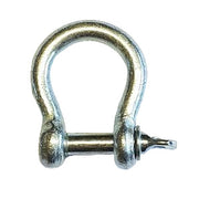 A silver-colored galvanised mild steel bow shackle with a visible pin and eye loop.