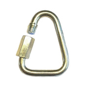 Metal delta link with a screw gate on a white background