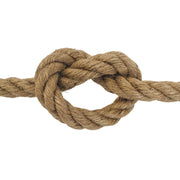 Close-up of a knotted piece of 12mm jute rope on a white background