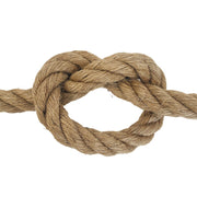 Close-up of a knotted piece of 24mm jute rope on a white background