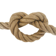 Close-up of a knotted 36mm jute rope on a white background