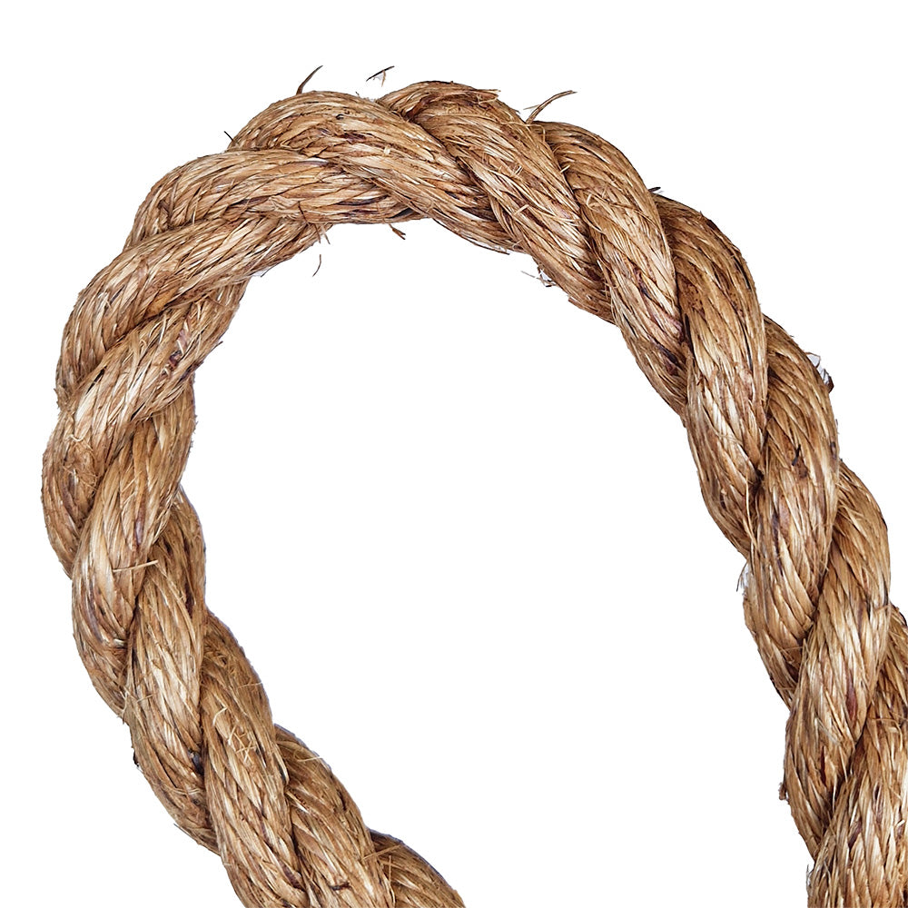 Close-up of a Loop of brown natural rope on a white background