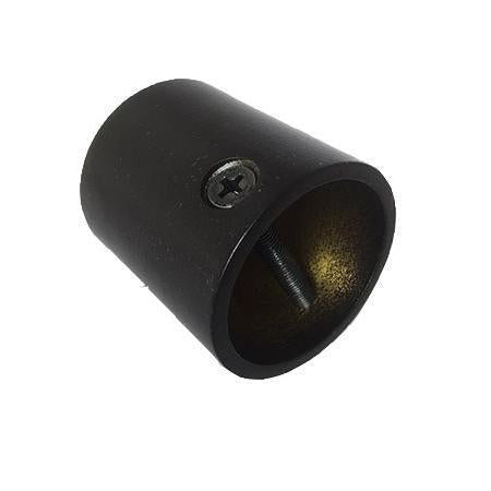 A matt black, powder coated cylindrical end cap for rope with a visible cross screw.