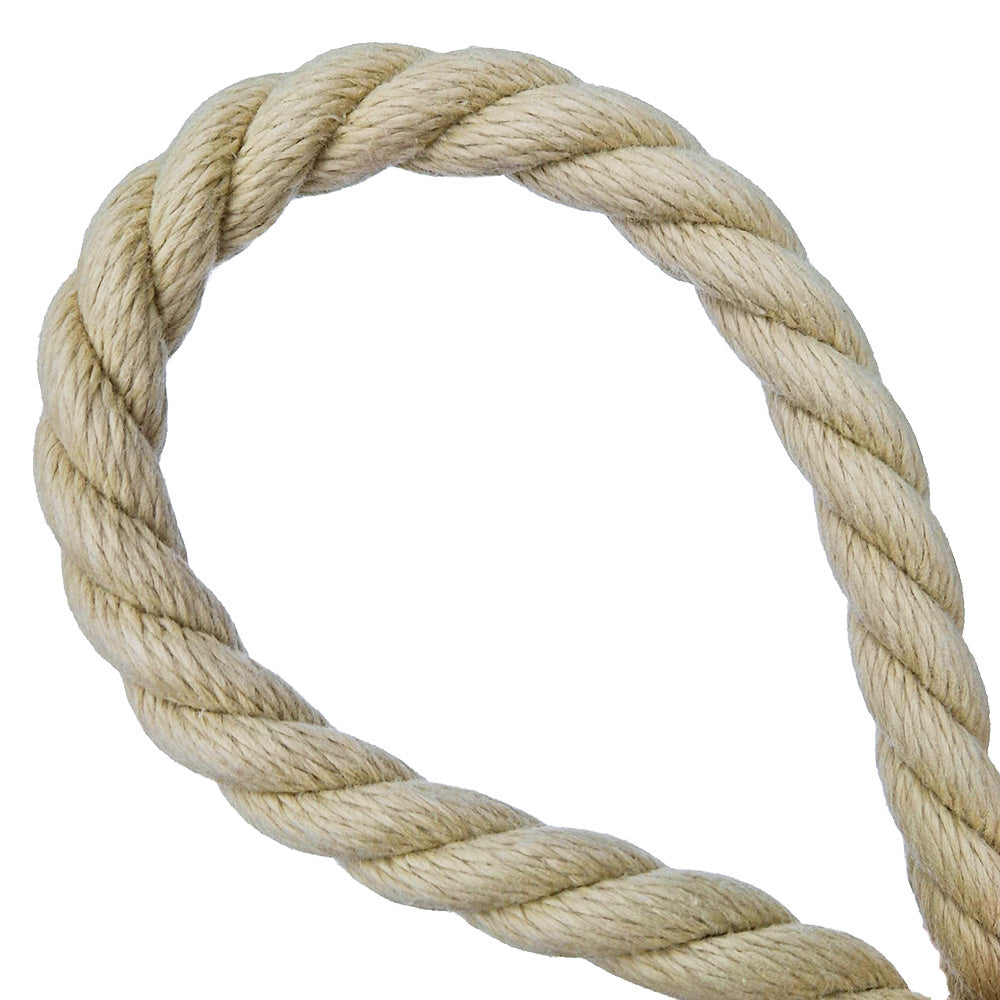 Beige polyhemp rope loop on a white background