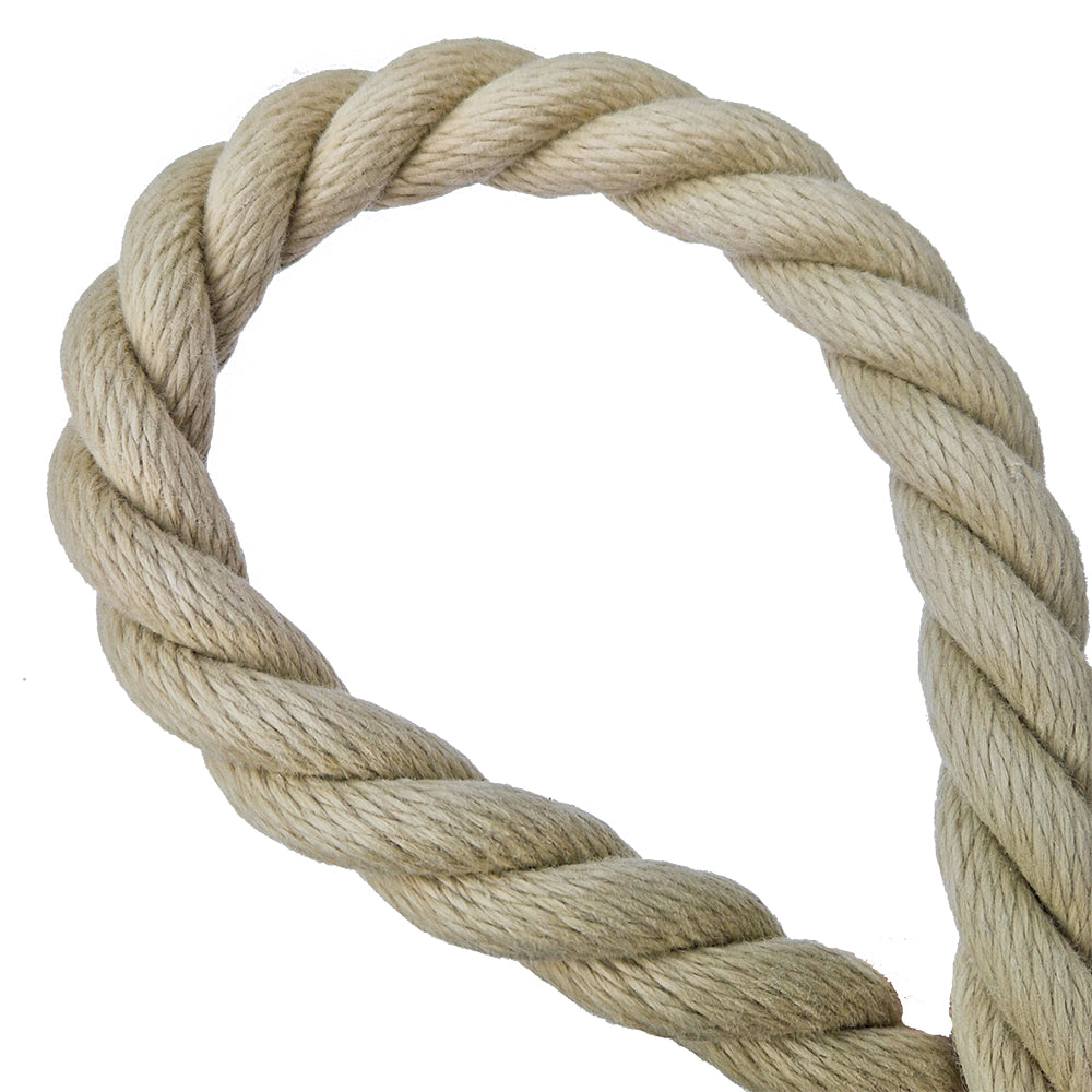 Beige polyhemp rope loop on a white background