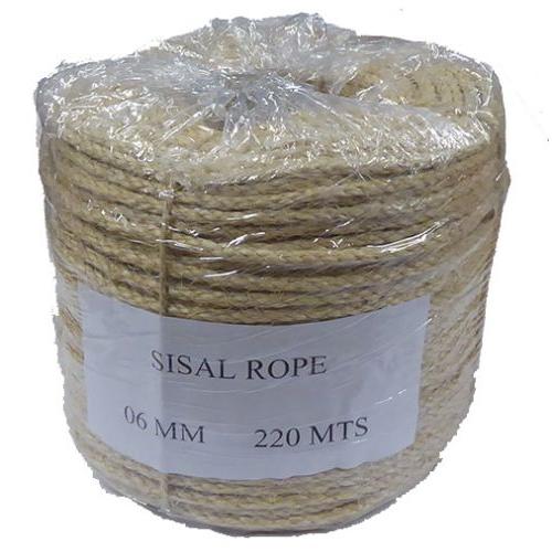 Coil of sisal rope with a label on a white background
