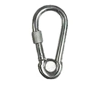 Metal carabiner with a screw lock on a white background