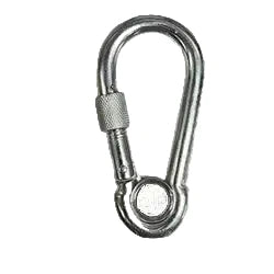 Metal carabiner with a screw lock on a white background