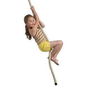 Child climbing a rope on a white background
