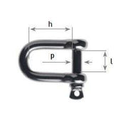 Metal dee shackle with labeled dimensions on a white background