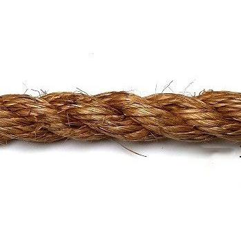 Close-up of brown 16mm natural manila rope on a white background