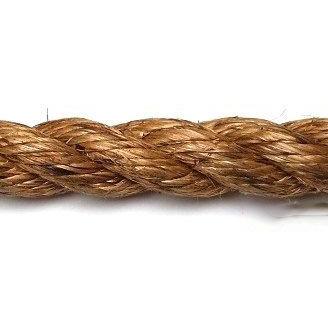 Close-up of brown 20mm natural manila rope on a white background