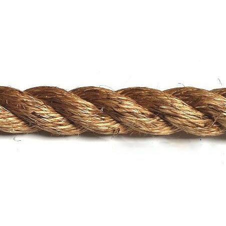 Close-up of brown 28mm natural manila rope on a white background