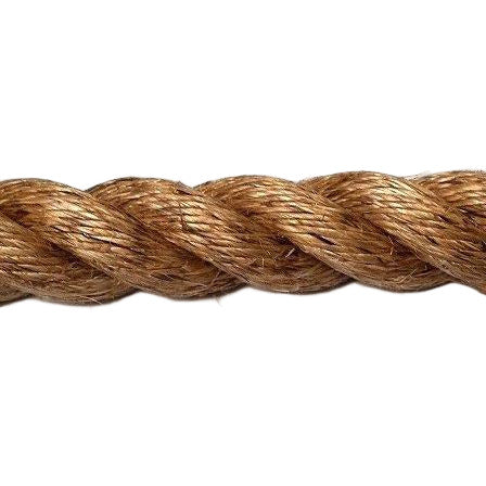 Close-up of brown 32mm natural manila rope on a white background