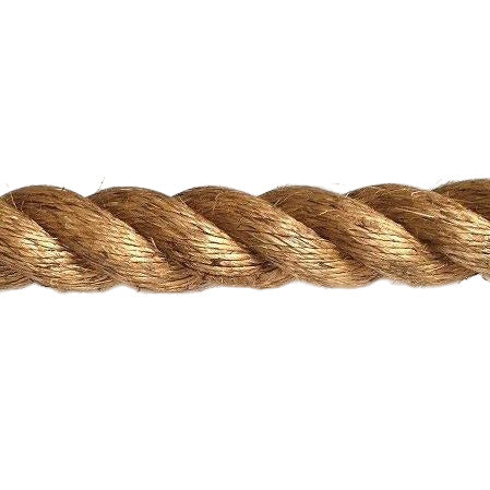 Close-up of brown 40mm natural manila rope on a white background