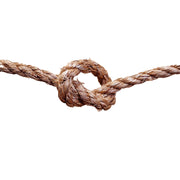 Tight knot made of brown rope on a white background