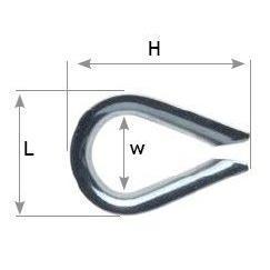 Metal rope thimble with labeled dimensions on a white background