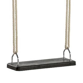Black rubber swing seat with ropes on a white background