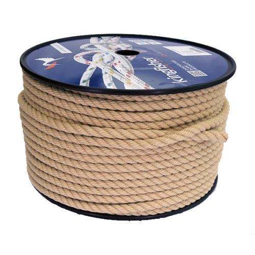 Spool of beige 10mm classic polyester rope with a blue label on a white background
