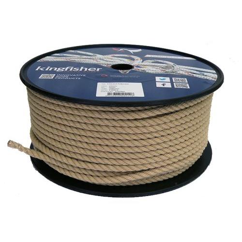 Spool of beige 8mm classic polyester rope on a white background
