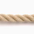 Close-up of a beige polyester rope on a white background