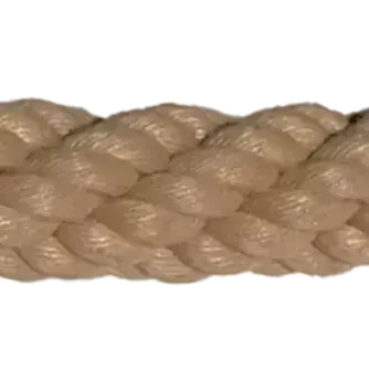 Close-up of 65mm synthetic hemp rope on a white background