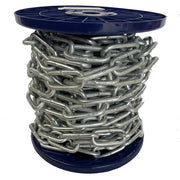 Spool of chain with blue top and bottom on a white background