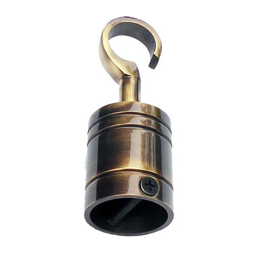 Antique brass rope end hook with a countersunk cross screw, designed for use with rope.