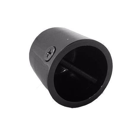 A glossy black nickel cap end with a cross screw for securing rope