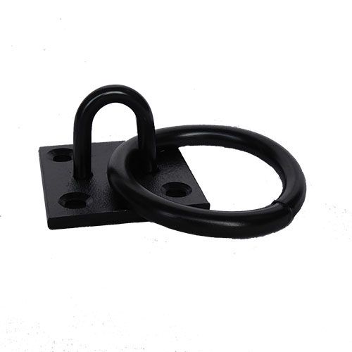 Black ring on a square steel plate with a white background