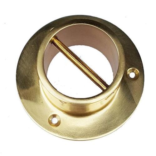 Brass circular post fitting for rope with a screw on a white background