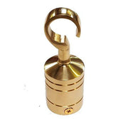 A polished brass hook with a cross screw, designed for use with rope.