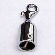 Chrome-plated brass trigger hook with a glossy finish, designed for use with rope.