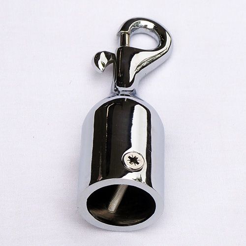 Chrome-plated brass trigger hook with a glossy finish, designed for use with rope.