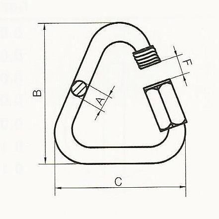 Technical drawing of a metal delta link with labeled dimensions on a white background