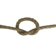 Close-up of a knotted piece of flax hemp rope on a white background
