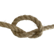 Close-up of a knotted piece of flax hemp rope on a white background