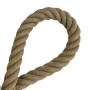 Loop of brown flax hemp rope on a white background