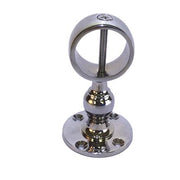 Chrome metal fitting with spherical top and cylindrical shaft on a white background