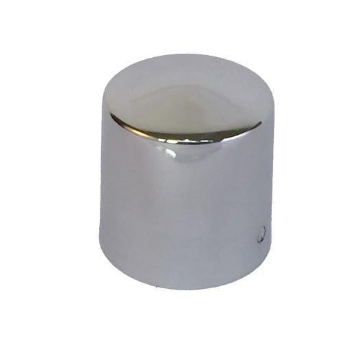 A cylindrical glossy chrome cap end for rope